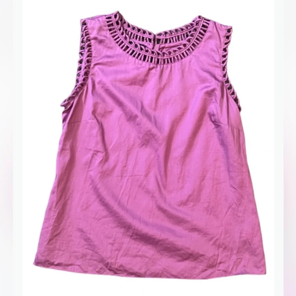 Talbots Cottagecore Magenta Pink‎ Eyelet Neckline Sleeveless Shell Top